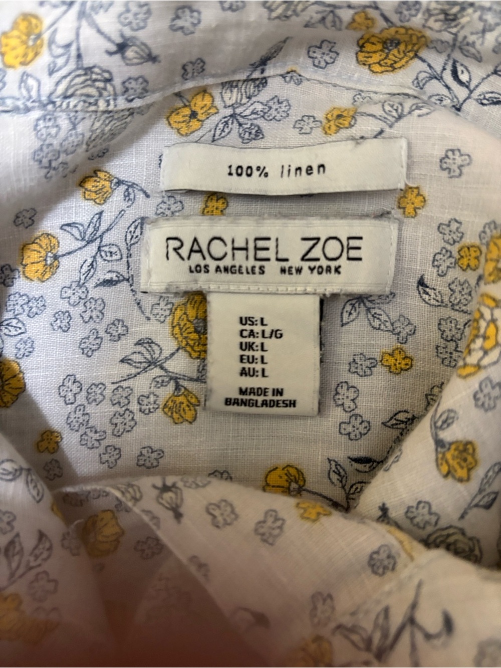 Rachel Zoe Light Blue Floral Short Sleeve Button-Up Blouse with Yellow Accents - Picture 7 of 9